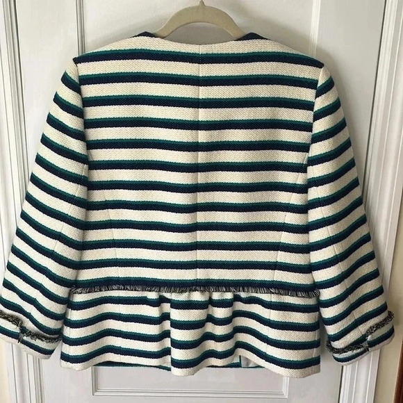 Talbots Striped Cotton Blend Textured Jacket Peplum Back Women’s 8 Cream Preppy - Picture 4 of 17